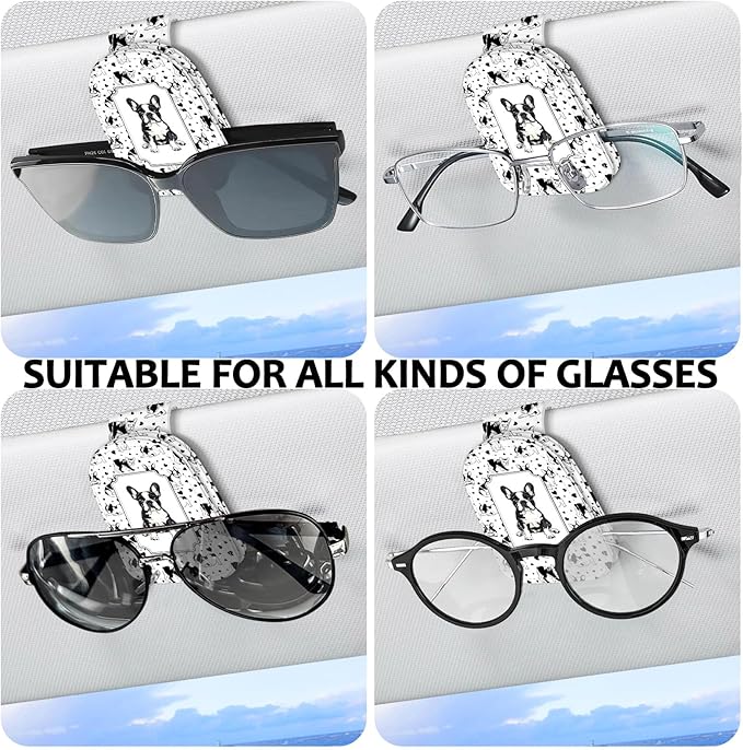2 Pack Magnetic Leather Sunglass Holder, Universal Magnetic Car Eyeglass Hanger Clip for Different Size Eyeglasses, Car Visor Accessories (Love Dog)