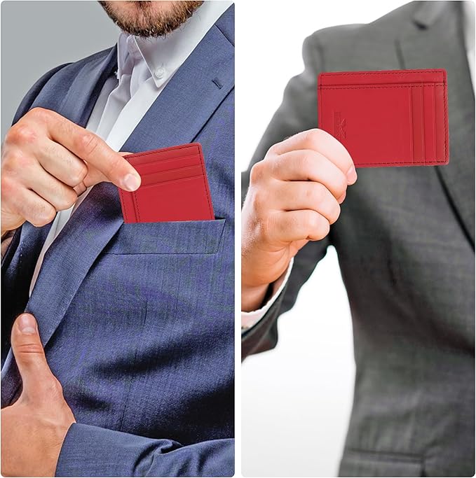 Ultra Slim Leather Wallet Just 0.12 Thick, 6 Card Slots, RFID Blocking, Soft, Durable, Minimalist Genuine Leather, Credit Card Holder for Men & Women Great Gift