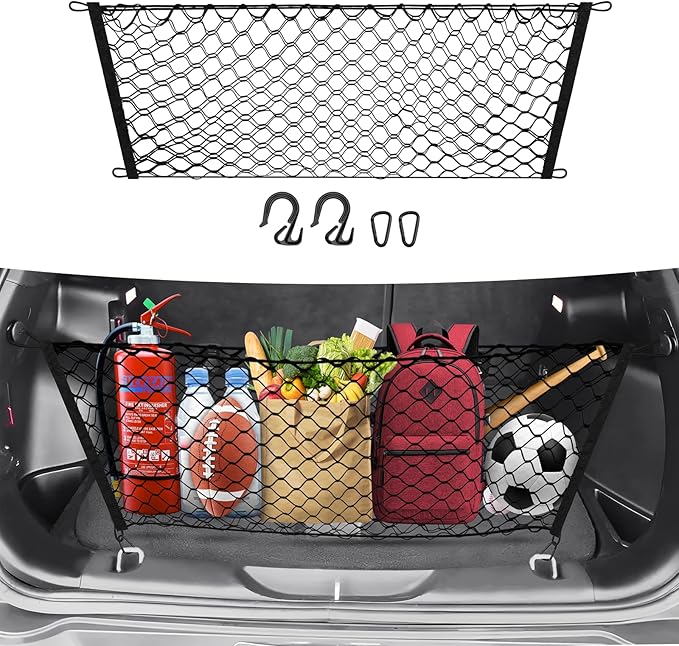 Canvcle Trunk Cargo Net for 2014-2023 Jeep Cherokee Accessories Envelope Style Mesh Trunk Net Organizer and Storage Stretchable Adjustable Elastic Nylon Rear Cargo Netting with Hooks