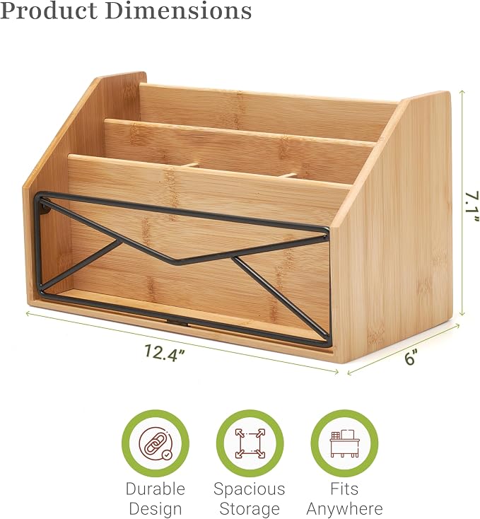 Prosumer's Choice Bamboo Desk Organizer for Office and Home – Natural Bamboo Mail Organizer for Countertop - Wooden Desktop Organizer for Mail, Files, Letters, and Tabletop Storage