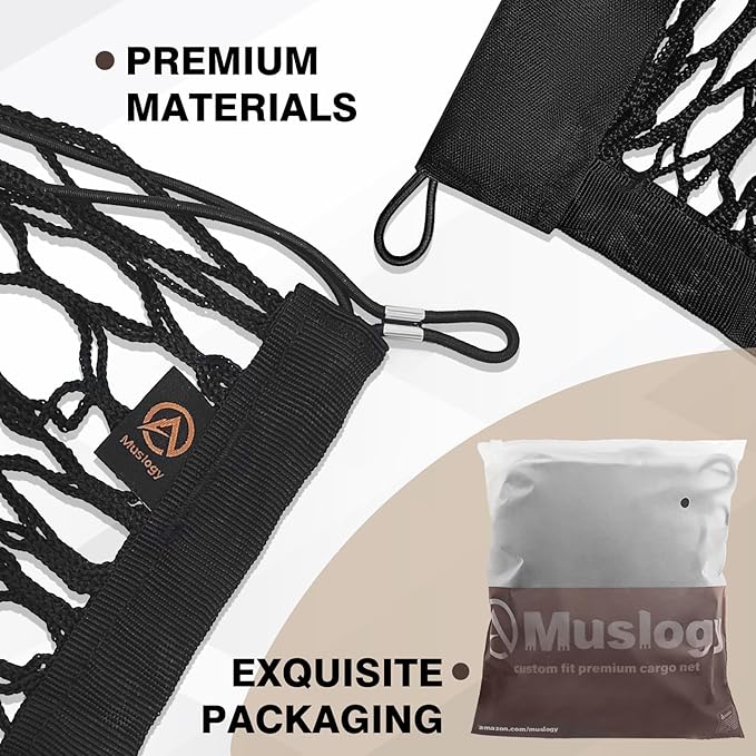 Muslogy Truck Bed Cargo Net Trunk Netting Compatible with 2015-2020 Chevy Tahoe | GMC Yukon | Cadillac Escalade Accessories, Pickup Cargo Organizer SUV Sedan Storage Net w/Heavy Duty Carabiners