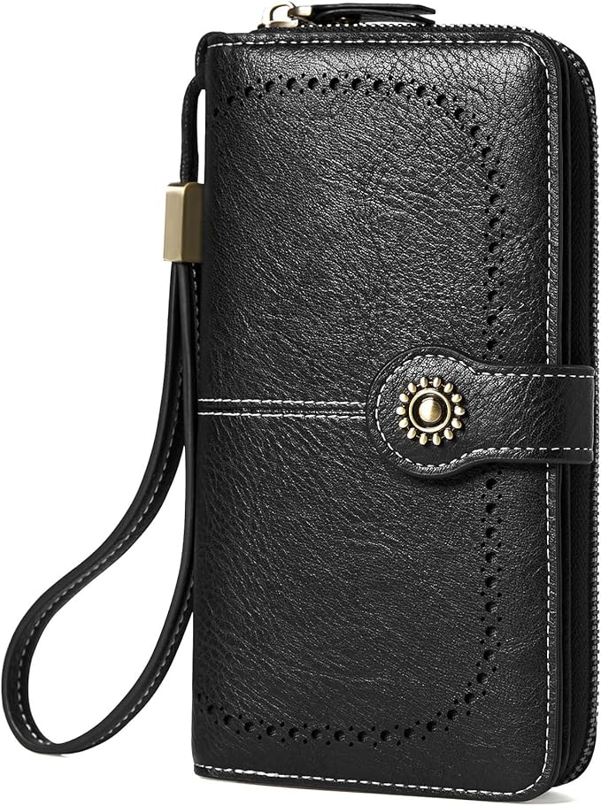 TFKGS Wallet for Women RFID Blocking Leather Large Capacity Card Holder Ladies Phone Clutch Travel Long Purse Wristlet | RFID Blocking, Leather, Large Capacity, Ladies, Travel