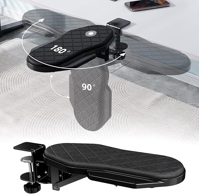 CABTE Ergonomics Desk Extender Tray, Table Mount Arm Wrist Rest Shelf, 90° Foldable Elbow Arm Support,Foldable, 180° Swivel, Computer Desk Extender Tray for Home and Office (Folding and Rotating)