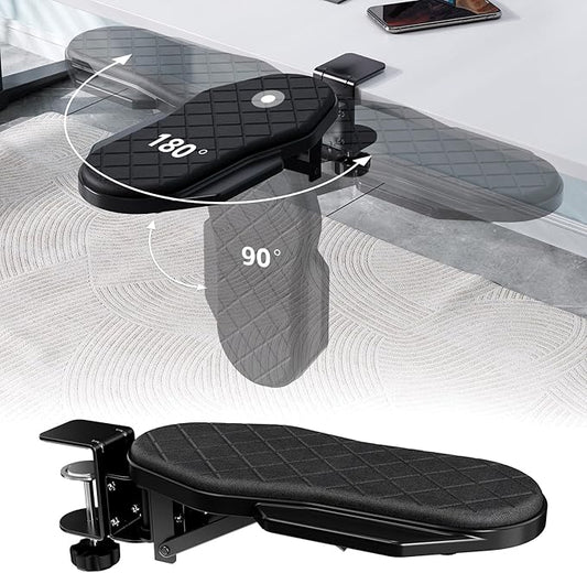 CABTE Ergonomics Desk Extender Tray, Table Mount Arm Wrist Rest Shelf, 90° Foldable Elbow Arm Support,Foldable, 180° Swivel, Computer Desk Extender Tray for Home and Office (Folding and Rotating)