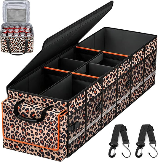 GDNasist Car Trunk Organizer and Storage with Lid & Removable Cooler Bag, Car Accessories 6 Removable Dividers for Custom Space, Collapsible Trunk Organizers Interior for SUV & Sedan, Large