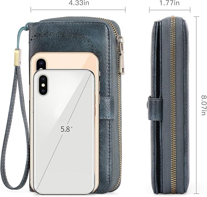 GAEKEAO Leather Credit Card Holder Wallet for Women RFID Blocking Large Capacity Bifold Zipper Card Case Organizer with Wristlet 45 Slots