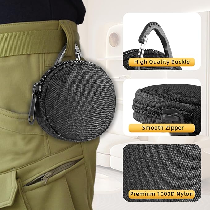 Coin Pouch for Men 3PCS Black, 1000D Nylon Small Zipper Change Purse with Triangle Buckle, Mini Portable Compact Pocket Coin Holder for Loose Change