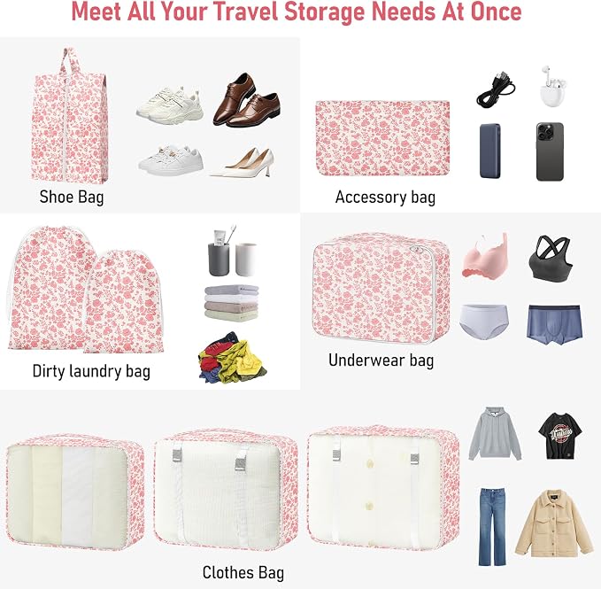 Packing Cubes for Travel - 8 Set Luggage Organizer Bags for Family, Mesh Breathable Packing Cubes for Suitcases Durable Travel Essentials Bags Set