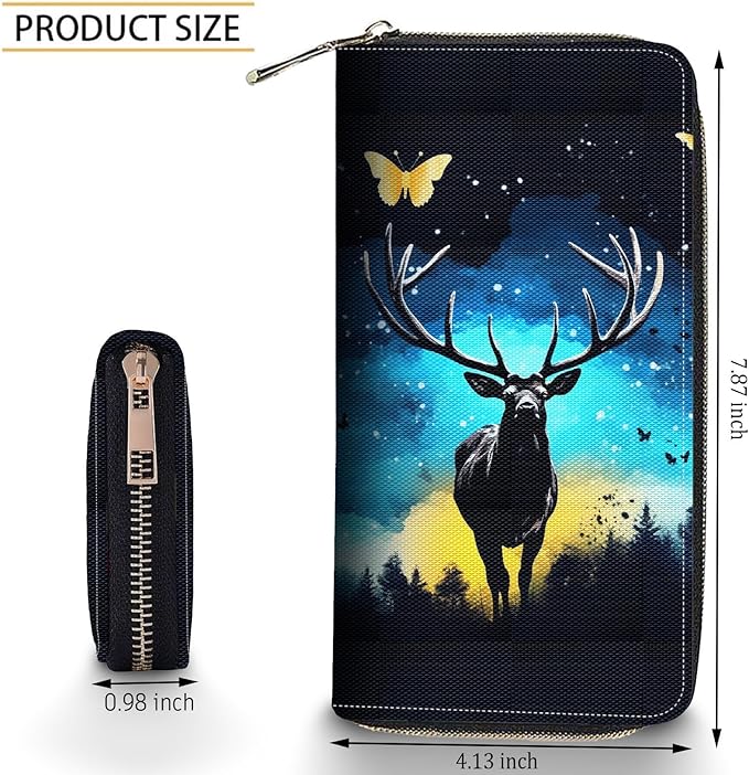 Bxgolkgd Womens Wallet, RFID Blocking Leather Wallet,Large Capacity Wallet Credit Card Holder PU Leather Ladies Clutch with Zipper Coin Pocket - Starry Night Deer
