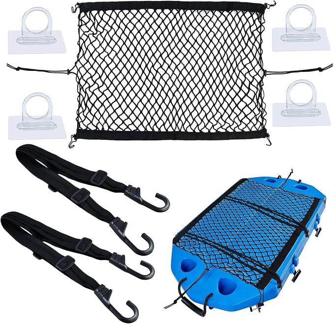 Cargo Net Kit 20.5"X29.1" Attachable Storage Net with 2 Stretchable Straps and 4 Hooks Elastic Black Mesh Net Cargo Netting Multi-Purpose Trunk Net for Cooler Trunk Boat Snowmobile