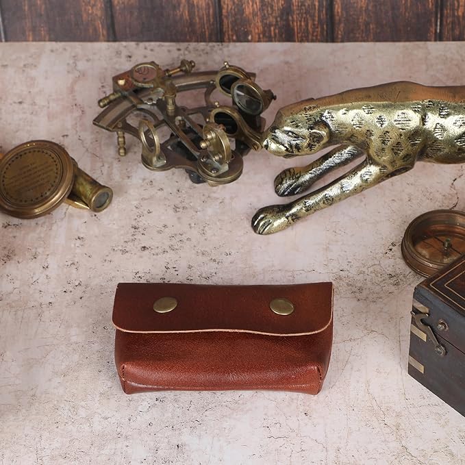 Leather Double Coin Pouch Premium Cash & Card Holder Compact Cable Organizer Travel Makeup Bag, Handmade Artisan Craft Vintage Leather Accessories Multipurpose Wallet & Organizer (Wine)