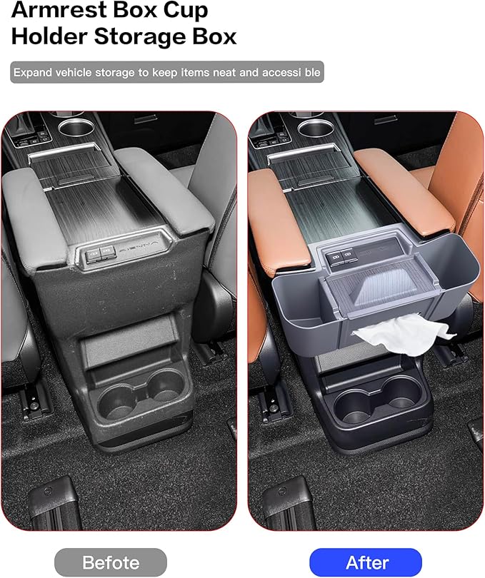 3-in-1 Rear Center Console Hanging Organizer for Toyota Sienna 2021-2025 2026, Backseat Organizer with Cup Holder, Tissue Holder & Phone Stand, Waterproof Easy Clean Sienna Accessories