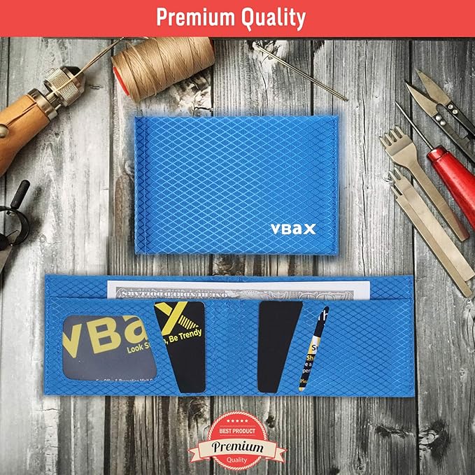 Minimalist RFID Blocking Slim Wallet for Men – Waterproof Microfiber Front Pocket Bifold Card Holder – Holds 10 Cards & Cash, Arctic Blue Edition