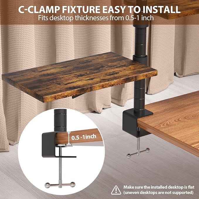 3 Tier Clamp On Desk Shelf - Over Or Under Table Clamp Shelf,360° Rotatable Desk Storage for Home Office, Gaming Devices,Storage Tray,and More, Rustic Vintage Brown Desktop Shelves