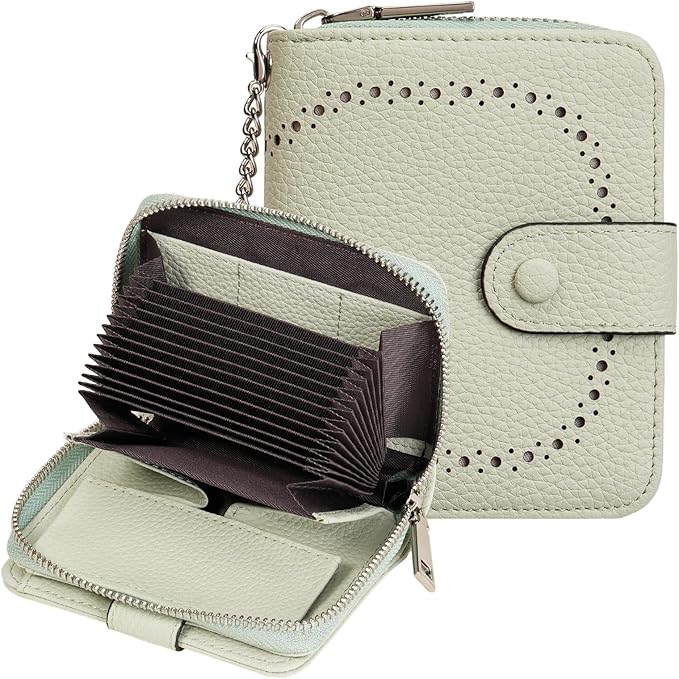 GAEKEAO Women's Leather Wallet RFID Blocking Card Holder with Many Compartments Small Purse with Zipper Key Chain Wallets