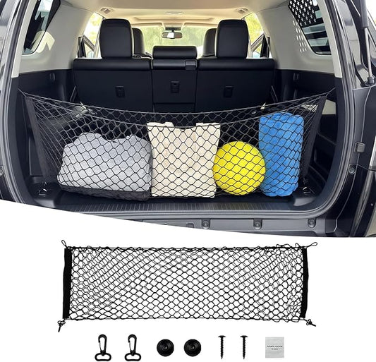 Trunk Cargo Net Fits for 2010-2024 Toyota 4Runner Trunk Organizer Tailgate Suspended String Bag Cargo Storage Pocket Compatible with 4Runner 5-Seat 2nd Row Accessories Elastic Stretchable Net