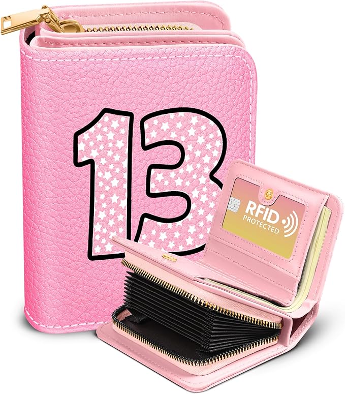 Bistup Credit Card Holder Wallet for Women Cute Leather Ladies Teen Girls Female Cardholder Wallets Accordion Purse Small Medium Aesthetic Print Concert Merch Unique Modern Y2k Rfid Zipper Around