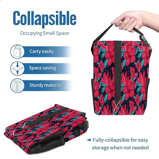 Car Trash Can With Lid - Red Flower Auto Garbage Bag, Leak-Proof Storage Bag, Hanging Headrest Bin, Collapsible and Portable With Storage Mesh Pocket