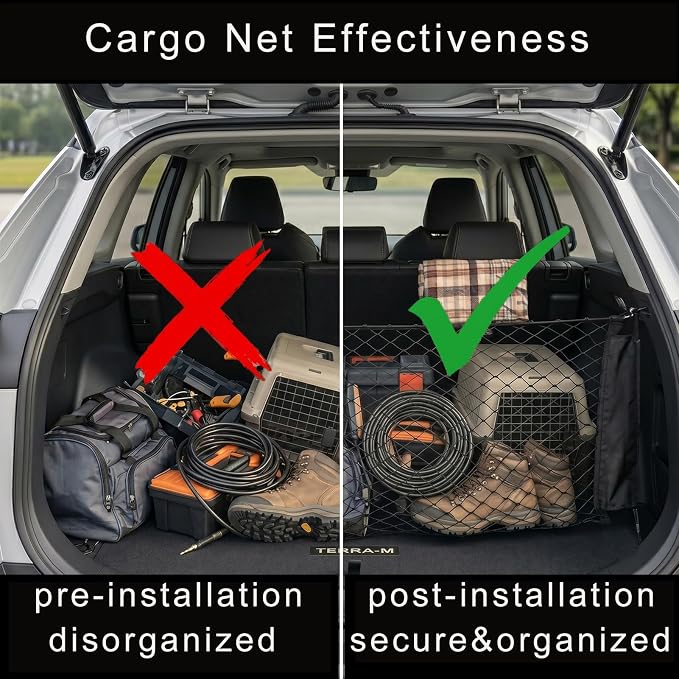 110x40CM Trunk Cargo Net Large Heavy-Duty Automotive Storage Bag | Elastic Trunk Storage Mesh Organizer Foldable Automotive Cargo Net Mounting Screws Universal for SUV Truck Van Sedan