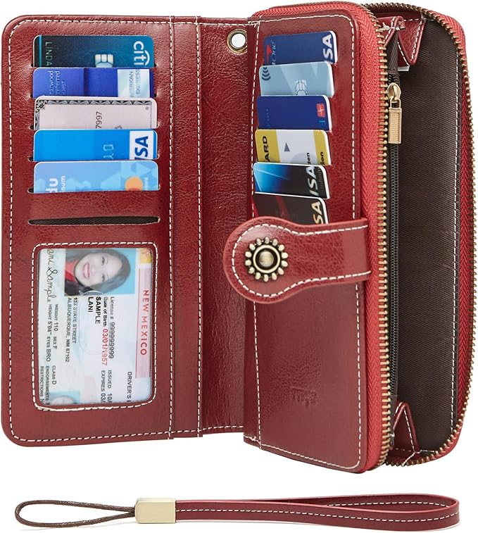 TFKGS Wallet for Women RFID Blocking Leather Large Capacity Card Holder Ladies Phone Clutch Travel Long Purse Wristlet | RFID Blocking, Leather, Large Capacity, Ladies, Travel