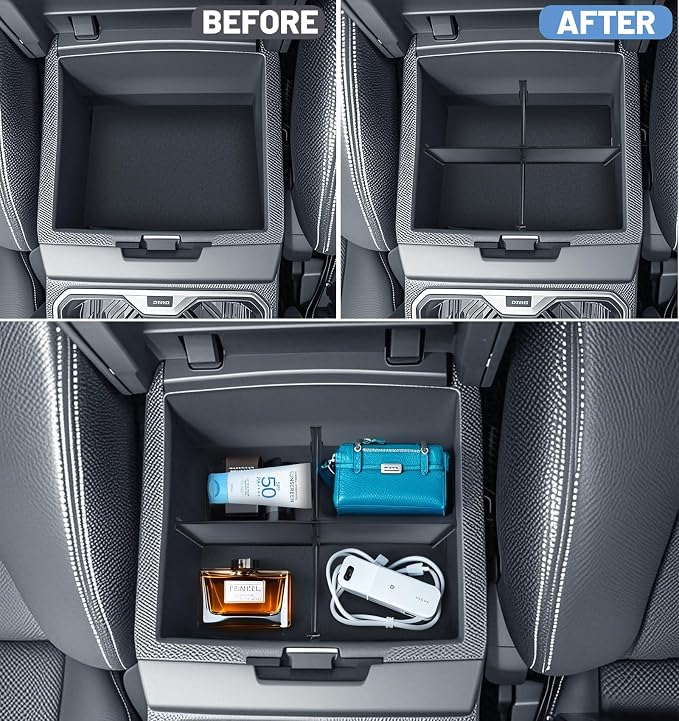 Center Console Divider Organizer for 2024 2025 Toyota Tacoma (4th Gen) Accessories, Interior Secondary Storage Insert Armrest Hidden Secret Privacy Middle Console Storage Box Tray Coin Holder, 3 PCS