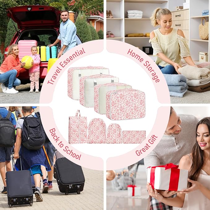 Packing Cubes for Travel - 8 Set Luggage Organizer Bags for Family, Mesh Breathable Packing Cubes for Suitcases Durable Travel Essentials Bags Set