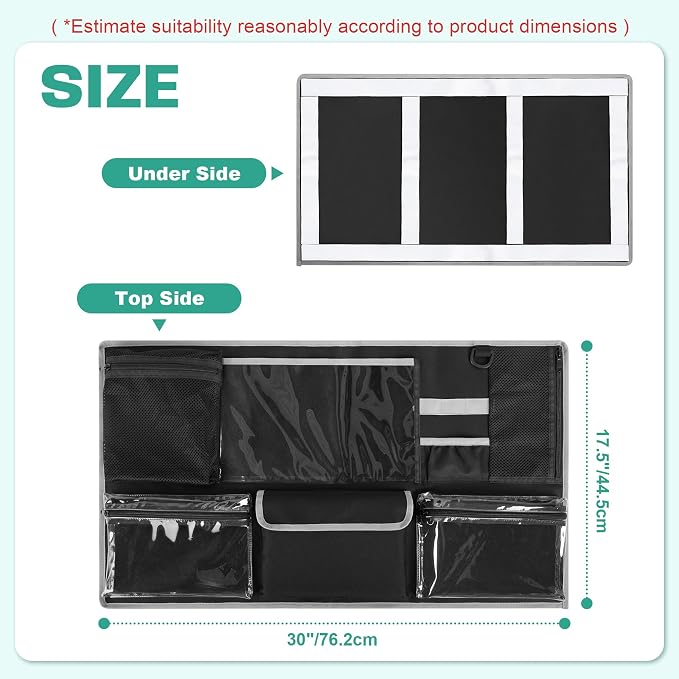 PGmoon 30” L X 17.5” W Camp Trunk Lid Organizer for Summer Camp, College, Travel, Storage with Multiple Pockets (Bag Only)