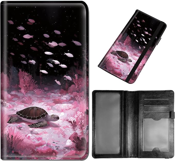 DEGDFSGR Checkbook Cover PU Leather Checkbook Covers for Women for Duplicate Checks, Check Book Covers with RFID Blocking Function for Personal Checkbook, Pink Ocean Sea Turtle