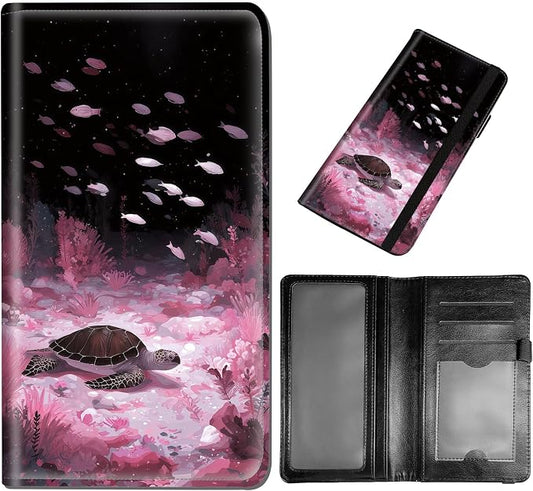 DEGDFSGR Checkbook Cover PU Leather Checkbook Covers for Women for Duplicate Checks, Check Book Covers with RFID Blocking Function for Personal Checkbook, Pink Ocean Sea Turtle