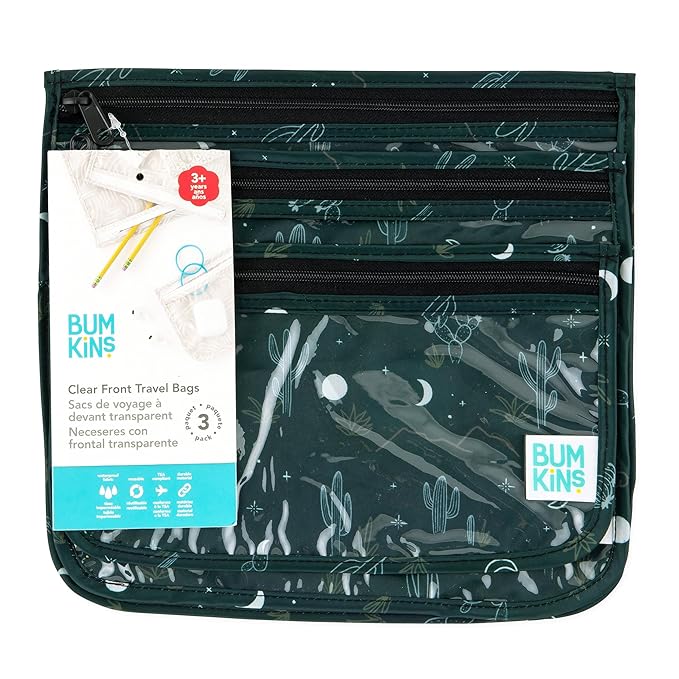 Bumkins Travel Bag, Toiletry, TSA Approved Packing Pouch, Zip Bag, Quart Size Airline Compliant, Clear-Sided, Set of 3 Sizes