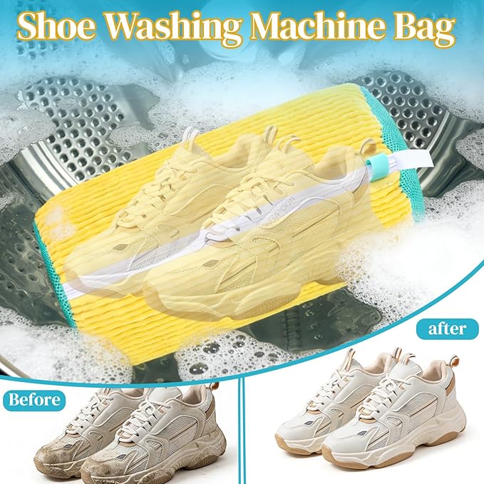 2Pack Shoe Laundry Bags + 2Pack Travel Laundry Bags, Large Bags for Camping & Traveling, Sneaker Washing Machine Bag Laundry Storage & Organization for Home