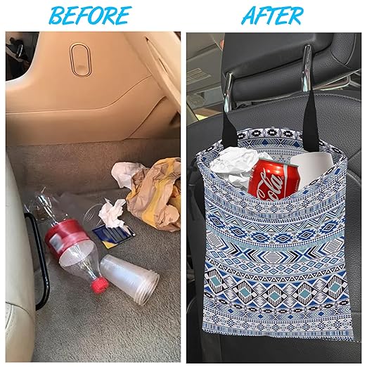 Car Trash Bag Hanging Sprites Tribal Motifs Car Trash Can Waterproof Garbage Bag Hanging for Car Back Seat with Adjustable Straps and Drawstring for Car Accessories Vehicle Travelling