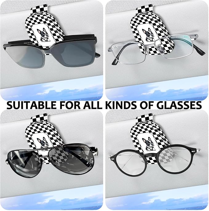 2 Pack Magnetic Leather Sunglass Holder, Universal Magnetic Car Eyeglass Hanger Clip for Different Size Eyeglasses, Car Visor Accessories (Polka Dot Dog)