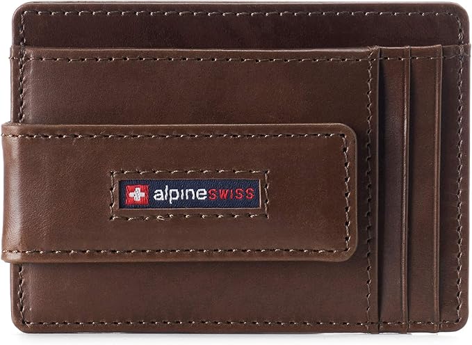 alpine swiss Harper Mens RFID Slim Money Clip Front Pocket Wallet Minimalist Leather ID Card Holder | RFID