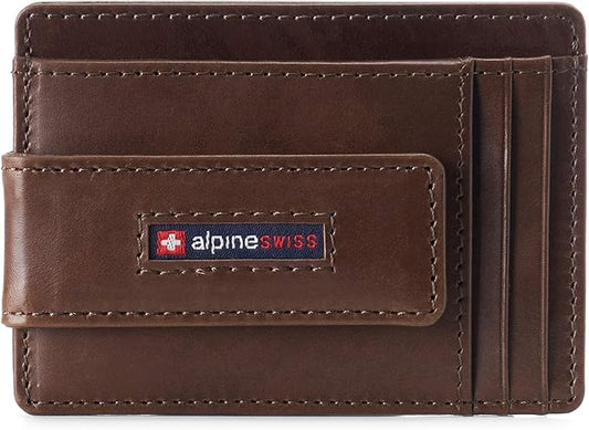 alpine swiss Harper Mens RFID Slim Money Clip Front Pocket Wallet Minimalist Leather ID Card Holder | RFID