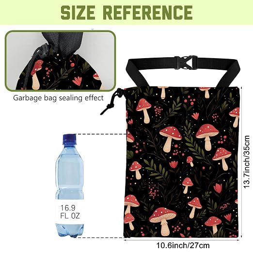 Car Gabage Bag Red Mushroom and Leaves Waterproof Car Trash Bag Hanging Leakproof Car Garbage Bag Washable Reusable Trash Bag For Car Interior Hanging Organizer Storage Vehicle Travelling Camping