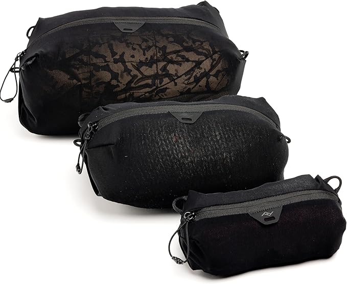 Peak Design Ultralight Packing Cube Bundle, Black, Stretchy Mesh Cubes with Strap Attachment Points and Luggage Pass Throughs, Zipper Opening, Travel Organizer for Men and Women, Sizes XXS, XS, S