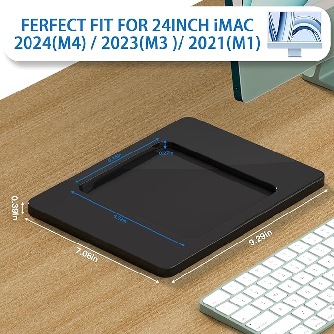 Acrylic Stand Base Widener for 24-inch iMac 2021-2024 M1/M3/M4 Chip - Stability Plate with Anti-Slip Design & Enhanced Support for iMac 24 inch (Black)