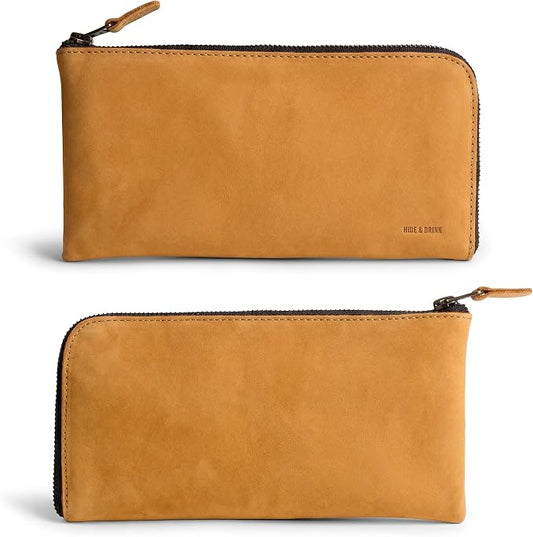 Hide & Drink, Leather Long Zippered Wallet, Holds Up to 8 Cards Plus Coins And Flat Bills, Phone Holder, Cash Organizer, Travel Essentials, Handmade, Old Tobacco