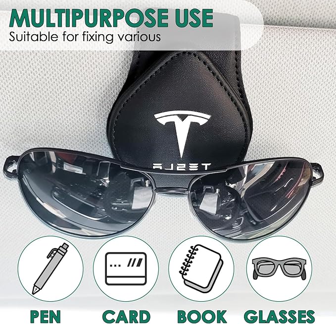 2 Pack Sunglasses Holder Compatible with Tesla Model 3 Y X S Semi Cybertruck Leather Magnetic Glasses Mount Holder Eyeglasses Sunglasses Clip Visor Sunglass Holder Accessories (Black)