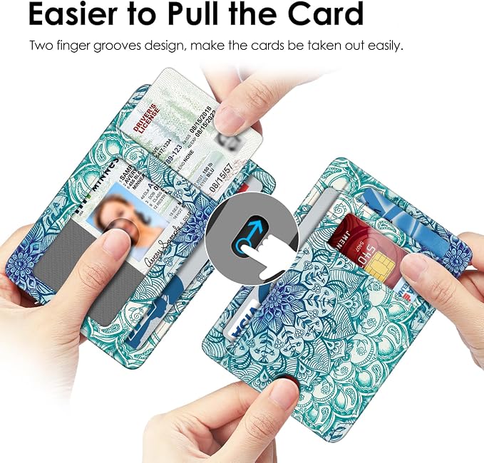 FINTIE Slim Minimalist Front Pocket Wallet, RFID Blocking Credit Card Holder Card Cases with ID Window for Men Women (Emerald Illusions)