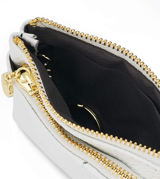 ZOOEASS Women Genuine Leather Zip Mini Coin Purse With Key Ring Triple Zipper Card Holder Wallet