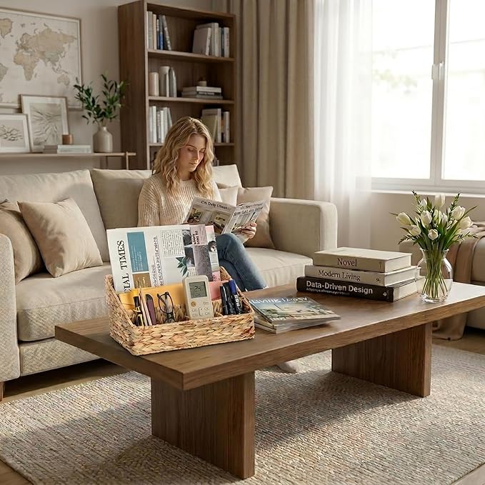 Desk Organizer – Countertop Mail Organizer, Magazine Holder, Boho Decor Water Hyacinth Desk Mail Holder for Home Office, Farmhouse, 12.6" L x 6.7" W x 6.3" H