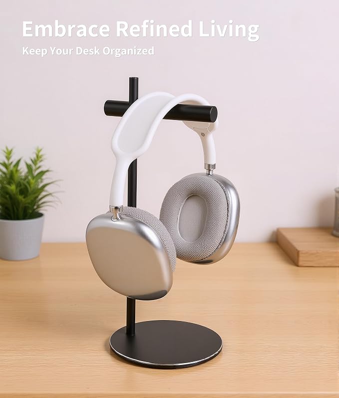 Aluminum Alloy Headphone Stand for Desk with Non-Slip Base - Universal headset stand Compatible with Over-Ear, On-Ear and Neckband Headphones (Black)