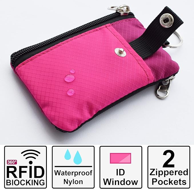 CHENSPRX Minimalist RFID Blocking Small Wallet with ID Window,WaterResistant Zip Id Case Wallet with Lanyard Keychain for Cards,Cash,Travel,Women,Men