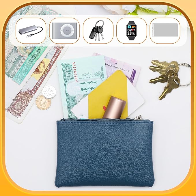 4 Pcs Small Coin Purse, Leather Change Purse with Zipper, Small Coin Purses Wallet Pouch Portable Coins Bag Change Purses for Men Women, Coins, Key