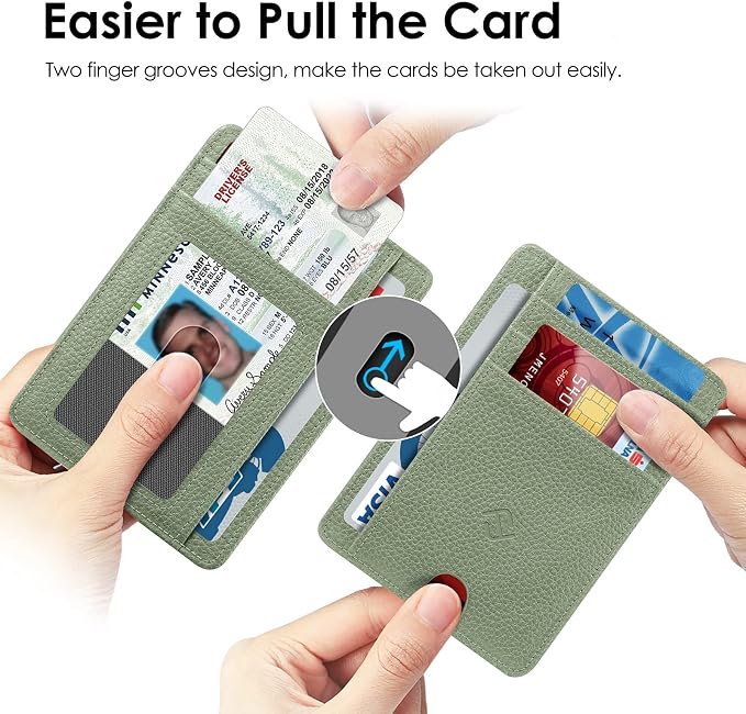 FINTIE Slim Minimalist Front Pocket Wallet, RFID Blocking Credit Card Holder Card Cases with ID Window for Men Women (Sage Green)