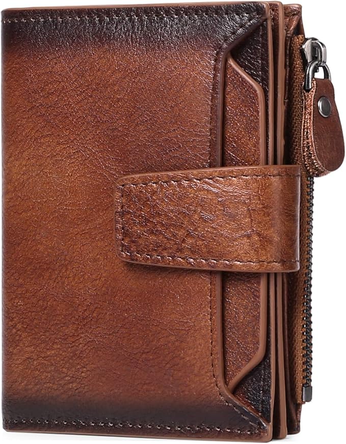 FALAN MULE Wallet for Men Genuine Leather RFID Blocking Mens Wallet with Zipper Coin Pocket ID Window