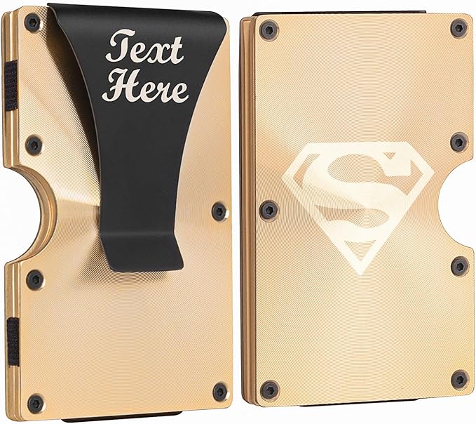 awofer Mens Engraved Wallet Personalized Gifts for Husband Dad Son Grandson Custom Birthday Fathers Day Christmas Gift for Groomsmen Bestman Aluminum Golden Wallets with Money Clip Card Holder