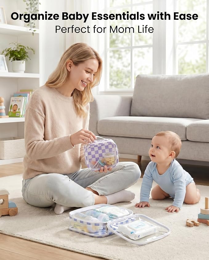 LETGO Checkered Diaper Bag Organizer Pouch Set,TSA Approved Toiletry Bag,Clear Waterproof TPU Car Makeup Bag Set Travel Organizer Bags for Women and Kids Toiletry Bag Set for Baby and Mom Essentials